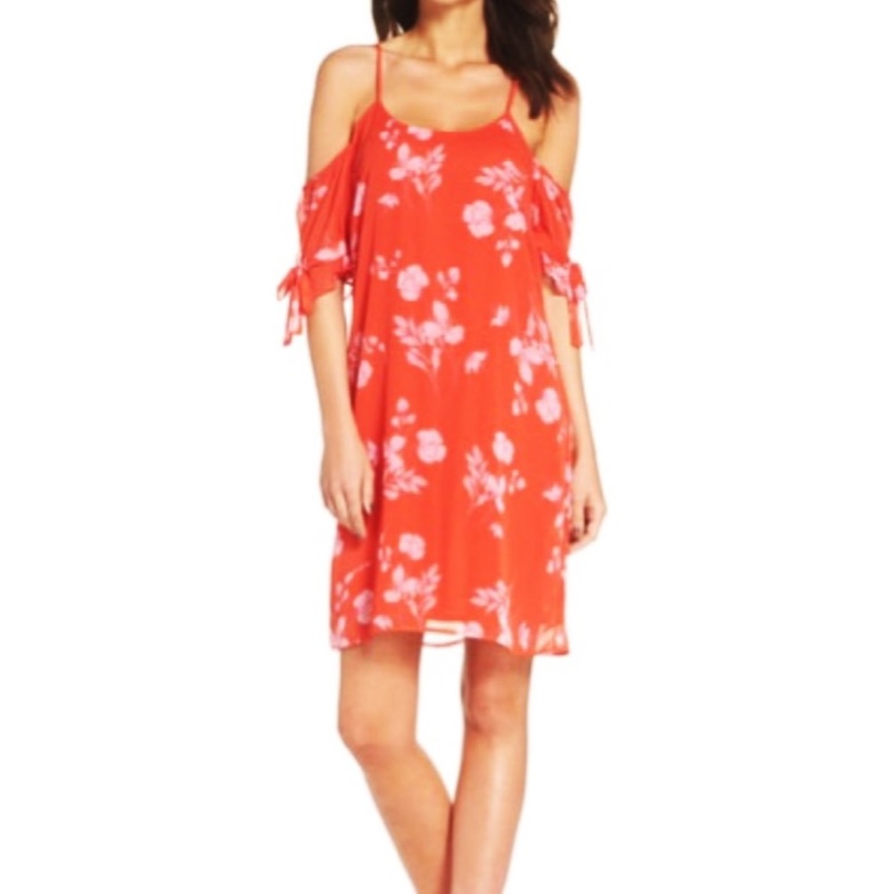 NWT 19 Cooper Red Floral Boho Cold Shoulder Dress Women’s XS